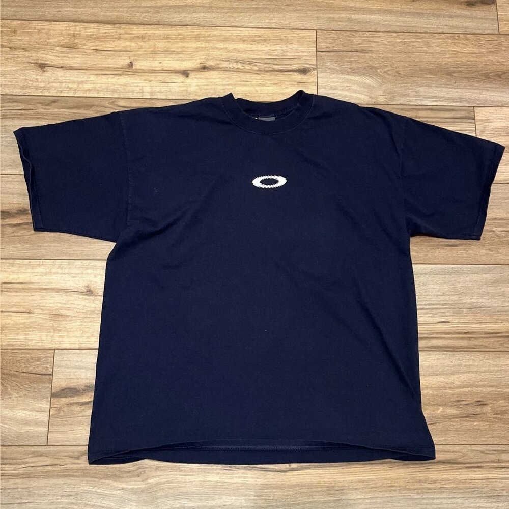 VTG Oakley Software Center Logo Graphic T Shirt Men's XL Navy Blue Y2K USA Made